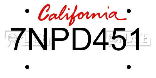 7NPD451 California License Plate