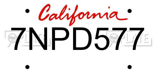 7NPD577 California License Plate