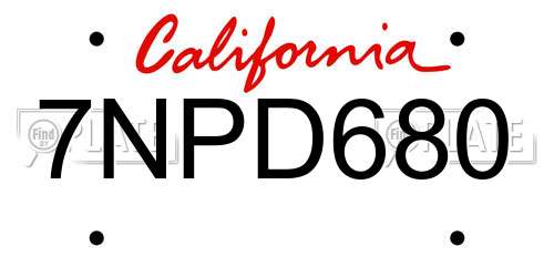 7NPD680 California License Plate
