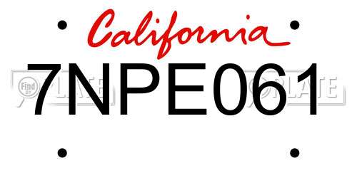 7NPE061 California License Plate
