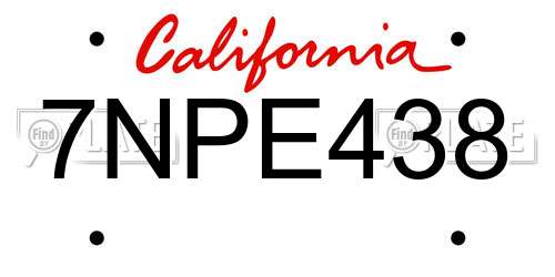 7NPE438 California License Plate