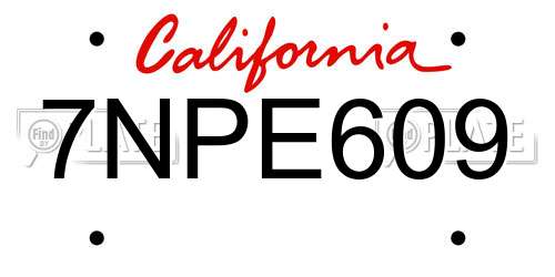7NPE609 California License Plate