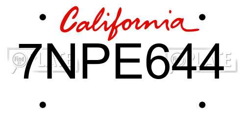 7NPE644 California License Plate