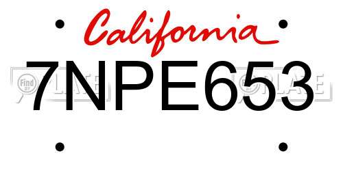 7NPE653 California License Plate