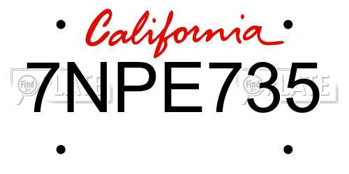 7NPE735 California License Plate