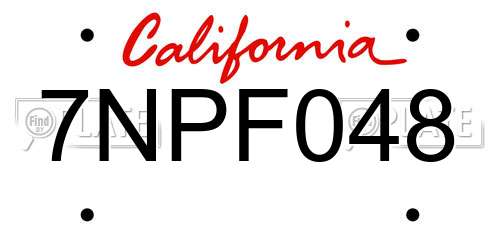 7NPF048 California License Plate