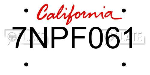 7NPF061 California License Plate