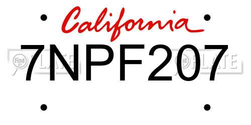 7NPF207 California License Plate