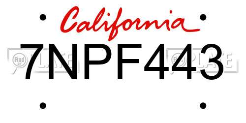 7NPF443 California License Plate