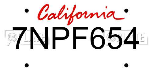 7NPF654 California License Plate