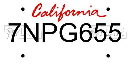7NPG655 California License Plate