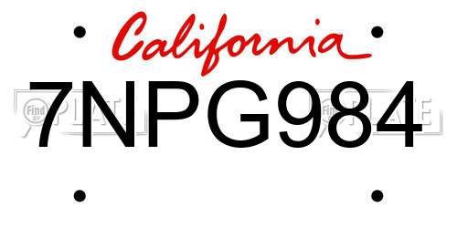 7NPG984 California License Plate