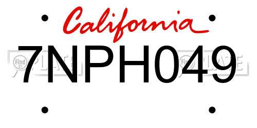 7NPH049 California License Plate