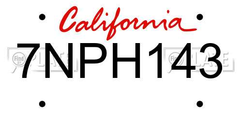 7NPH143 California License Plate