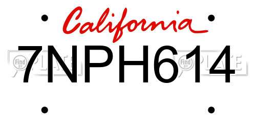 7NPH614 California License Plate