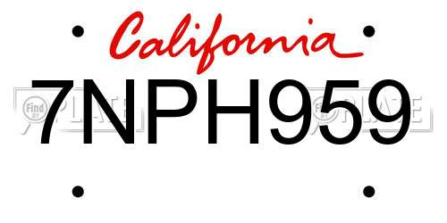 7NPH959 California License Plate