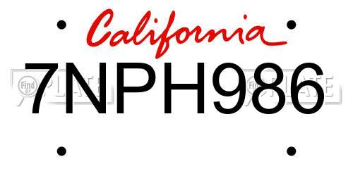 7NPH986 California License Plate
