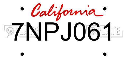7NPJ061 California License Plate