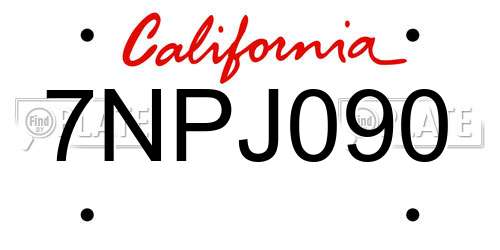 7NPJ090 California License Plate