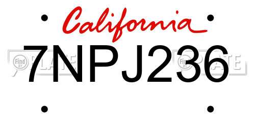 7NPJ236 California License Plate