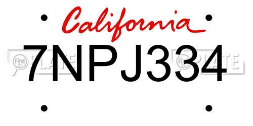 7NPJ334 California License Plate