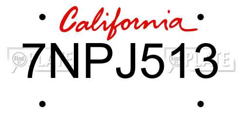 7NPJ513 California License Plate