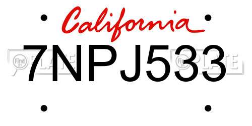 7NPJ533 California License Plate