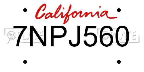 7NPJ560 California License Plate