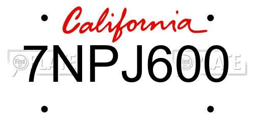 7NPJ600 California License Plate