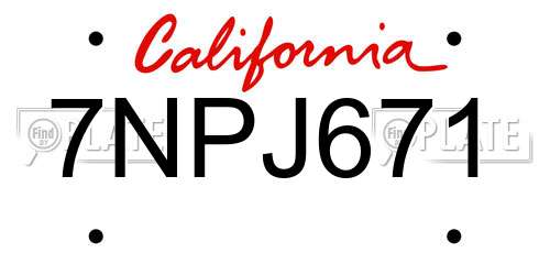 7NPJ671 California License Plate