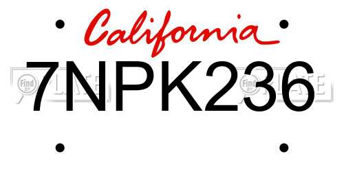 7NPK236 California License Plate