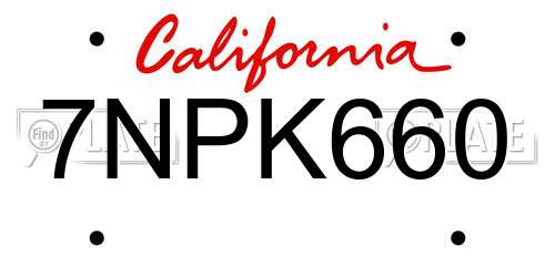 7NPK660 California License Plate