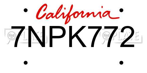 7NPK772 California License Plate