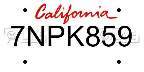 7NPK859 California License Plate
