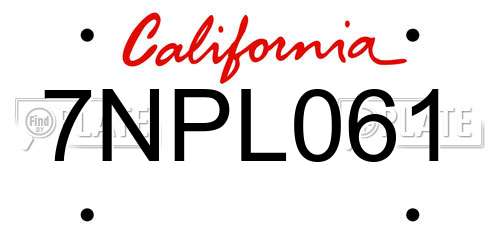 7NPL061 California License Plate