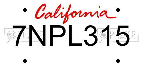 7NPL315 California License Plate