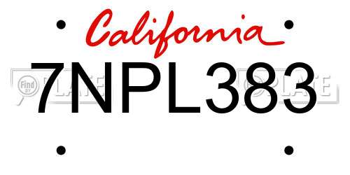 7NPL383 California License Plate