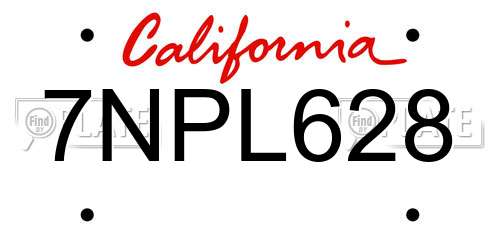 7NPL628 California License Plate