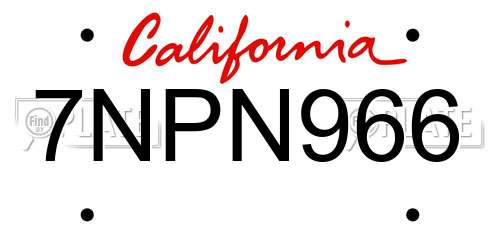 7NPN966 California License Plate