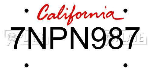 7NPN987 California License Plate