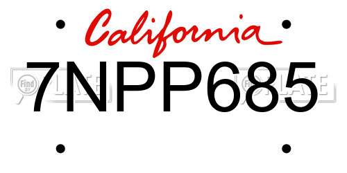 7NPP685 California License Plate
