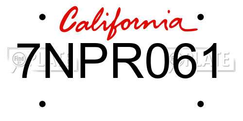 7NPR061 California License Plate