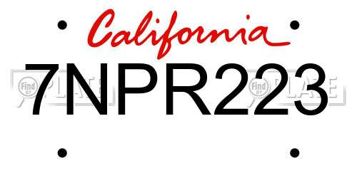 7NPR223 California License Plate