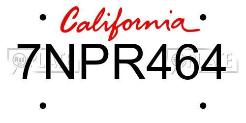 7NPR464 California License Plate