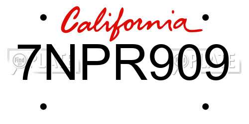 7NPR909 California License Plate