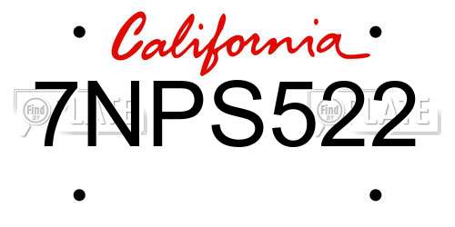 7NPS522 California License Plate