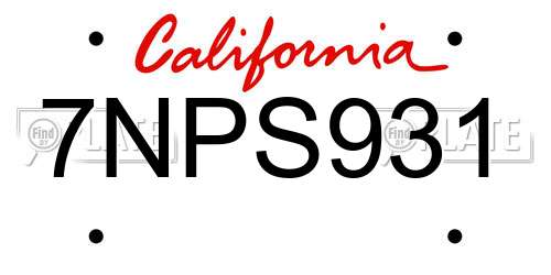 7NPS931 California License Plate