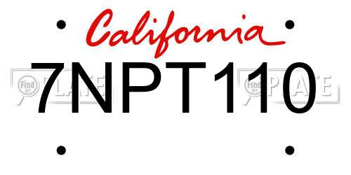 7NPT110 California License Plate