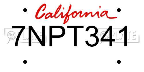 7NPT341 California License Plate