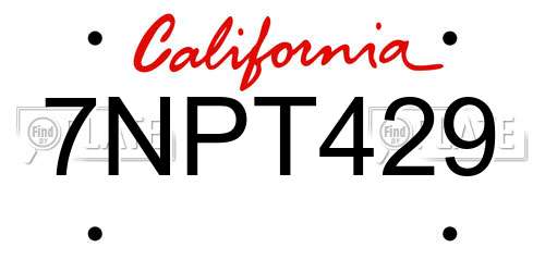 7NPT429 California License Plate
